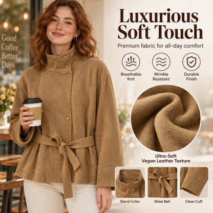💖Women's Elegant Stand Collar Belted Jacket