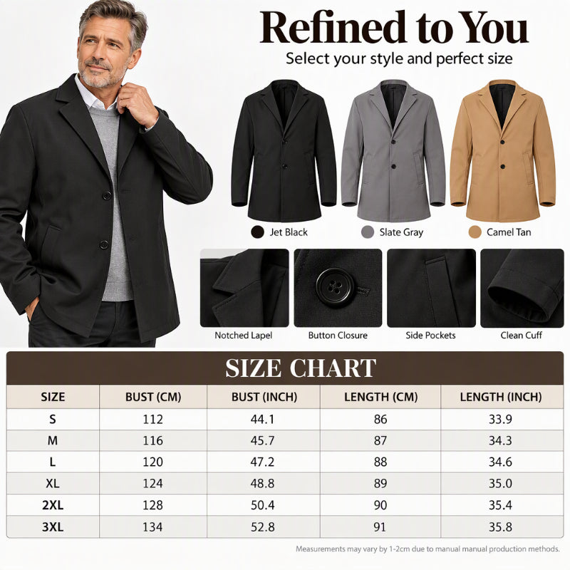 🔥New Fall/Winter Collection 50% Off—🧥🌤️Men's Classic Single-Breasted Trench Coat