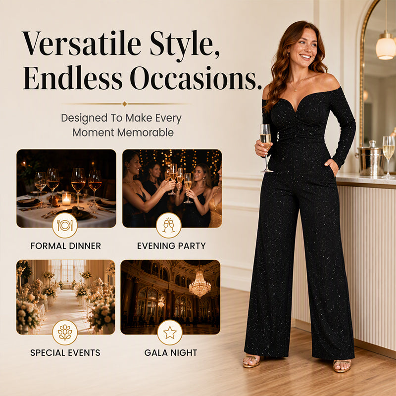 ✨Women's Chic Off-Shoulder Sequined Jumpsuit