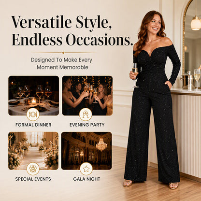 ✨Women's Chic Off-Shoulder Sequined Jumpsuit