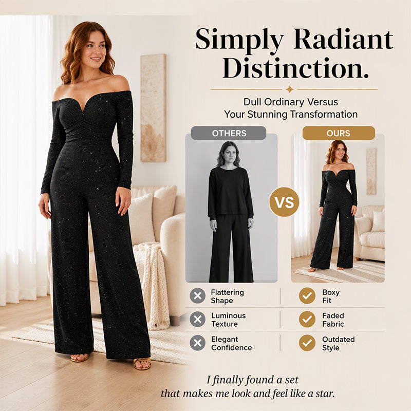 ✨Women's Chic Off-Shoulder Sequined Jumpsuit