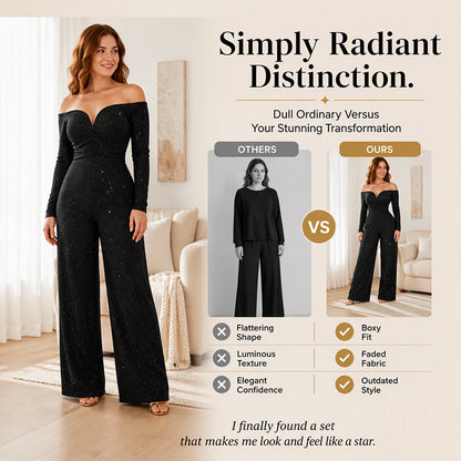 ✨Women's Chic Off-Shoulder Sequined Jumpsuit