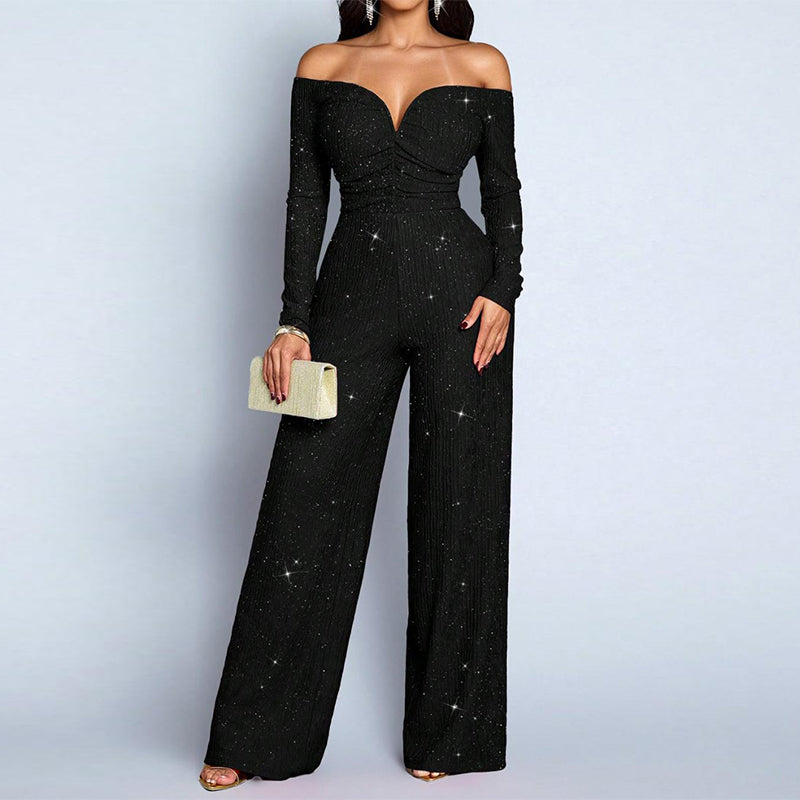 ✨Women's Chic Off-Shoulder Sequined Jumpsuit