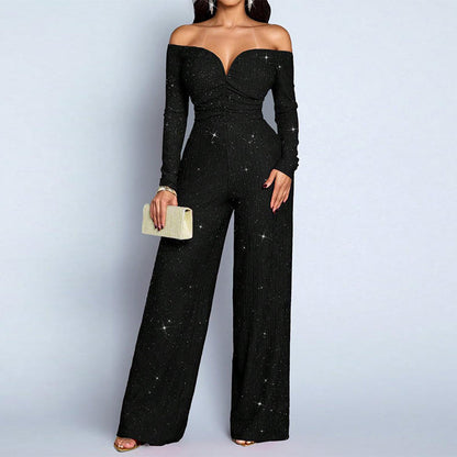 ✨Women's Chic Off-Shoulder Sequined Jumpsuit