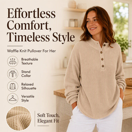💖Women's Waffle Knit Henley Sweatshirt